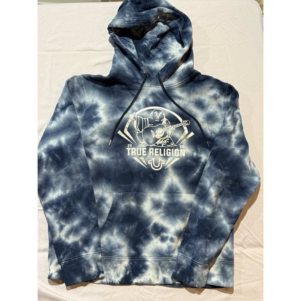 True Religion Buddha Foil Tie Dye Blue Hoodie Mens Size 2XL Pullover XXL